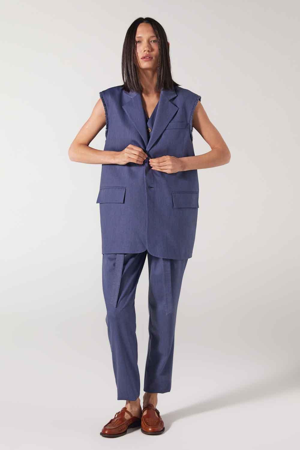 Wabi Sabi-Cle Mavi Uzun Yelek-Yelek-2-Milagron.com