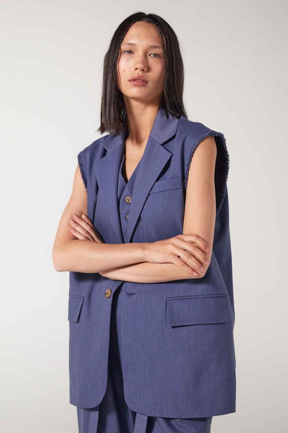 Wabi Sabi-Cle Mavi Uzun Yelek-Yelek-3-Milagron.com