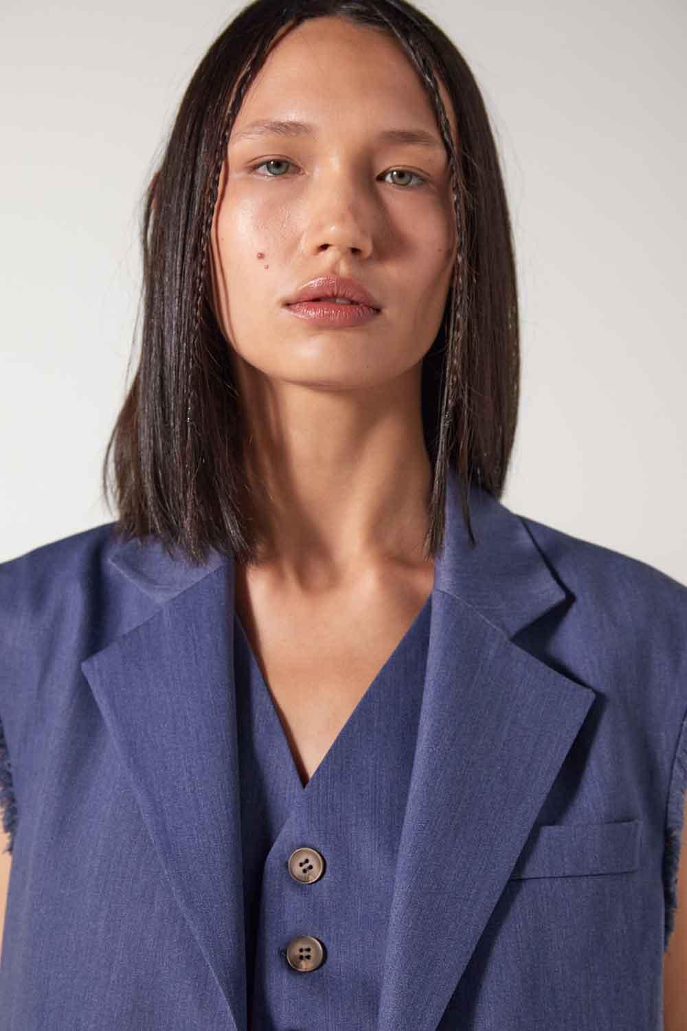 Wabi Sabi-Cle Mavi Uzun Yelek-Yelek-4-Milagron.com