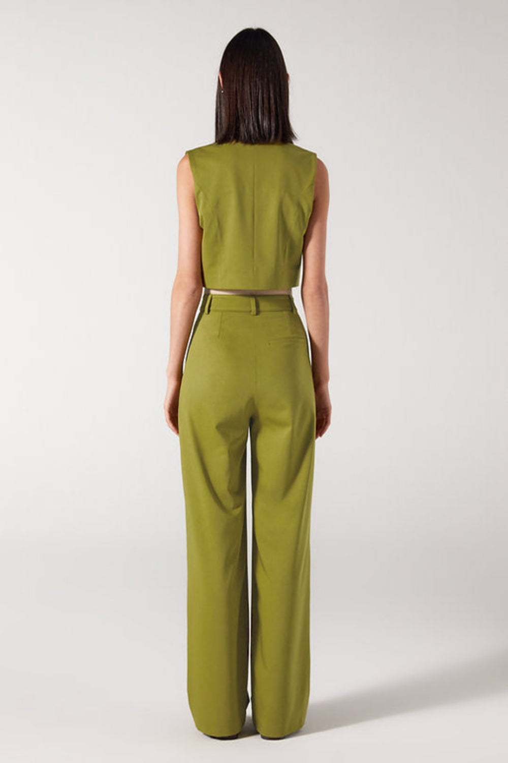 Wabi Sabi-Cle Yeşil Pileli Kemer Detaylı Yüksek Bel Pantolon-Pantolon-4-Milagron.com