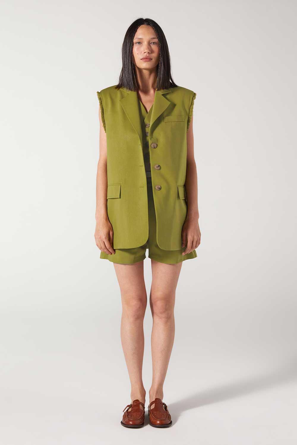 Wabi Sabi-Cle Yeşil Uzun Yelek-Yelek-1-Milagron.com