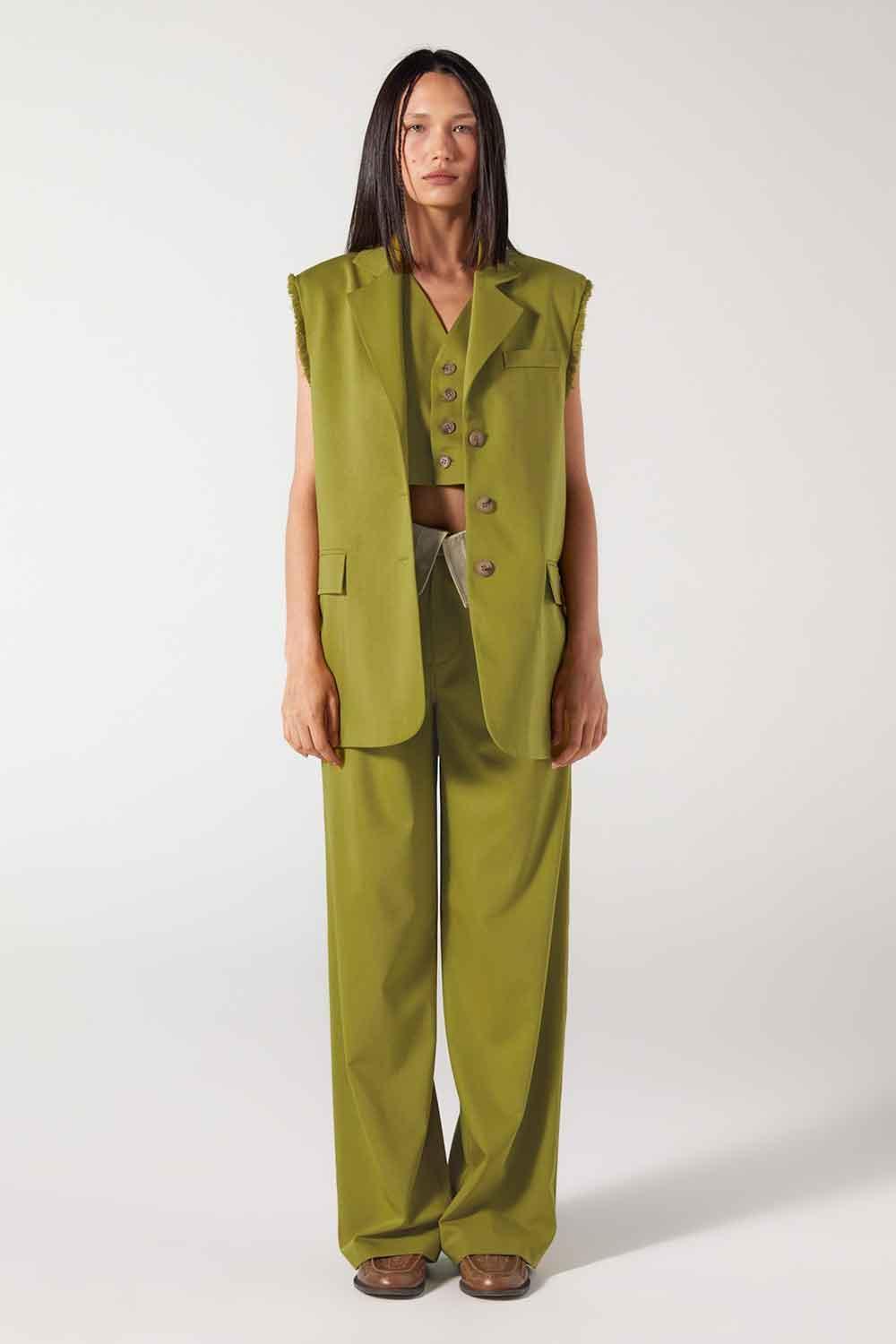 Wabi Sabi-Cle Yeşil Uzun Yelek-Yelek-5-Milagron.com