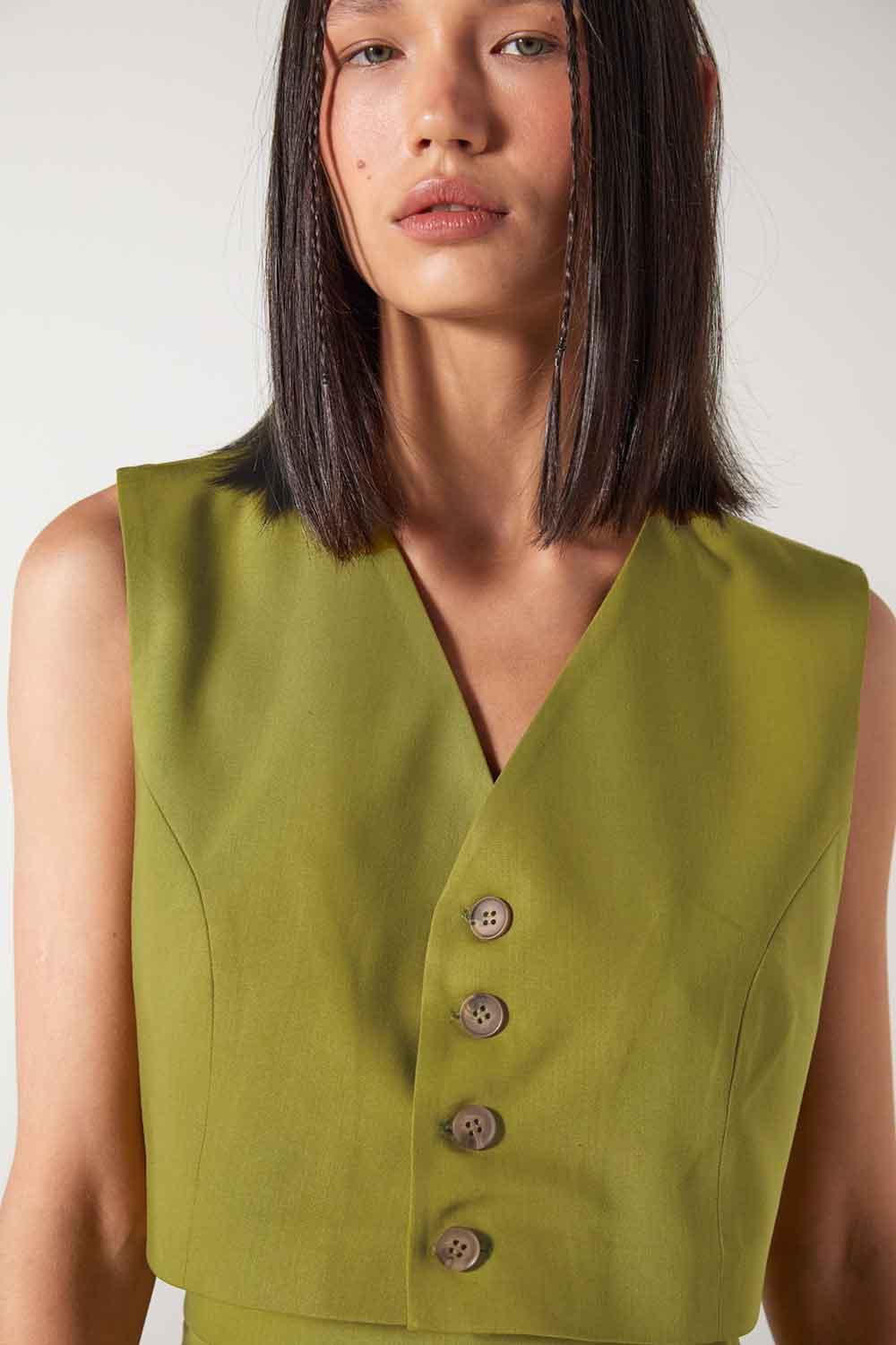 Wabi Sabi-Cle Yeşil Yelek-Yelek-3-Milagron.com