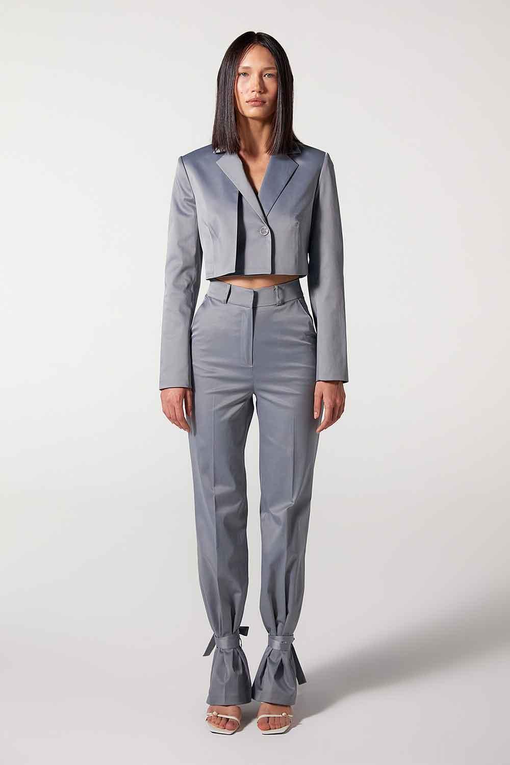 Wabi Sabi-Kendall Mavi Gri Astarlı Asimetrik Kısa Ceket-Ceket-1-Milagron.com