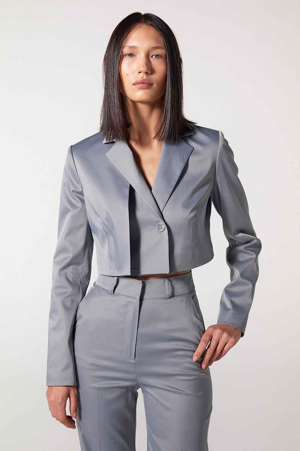 Wabi Sabi-Kendall Mavi Gri Astarlı Asimetrik Kısa Ceket-Ceket-2-Milagron.com