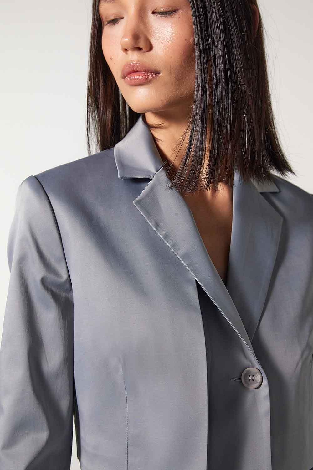 Wabi Sabi-Kendall Mavi Gri Astarlı Asimetrik Kısa Ceket-Ceket-3-Milagron.com