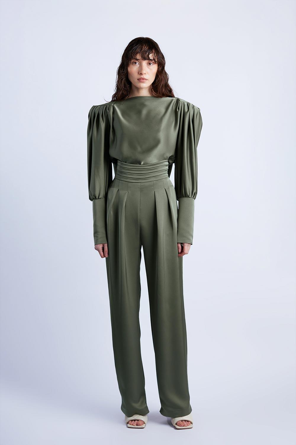 Wabi Sabi-Mbç Haki Bel Detaylı Pantolon-Pantolon-1-Milagron.com