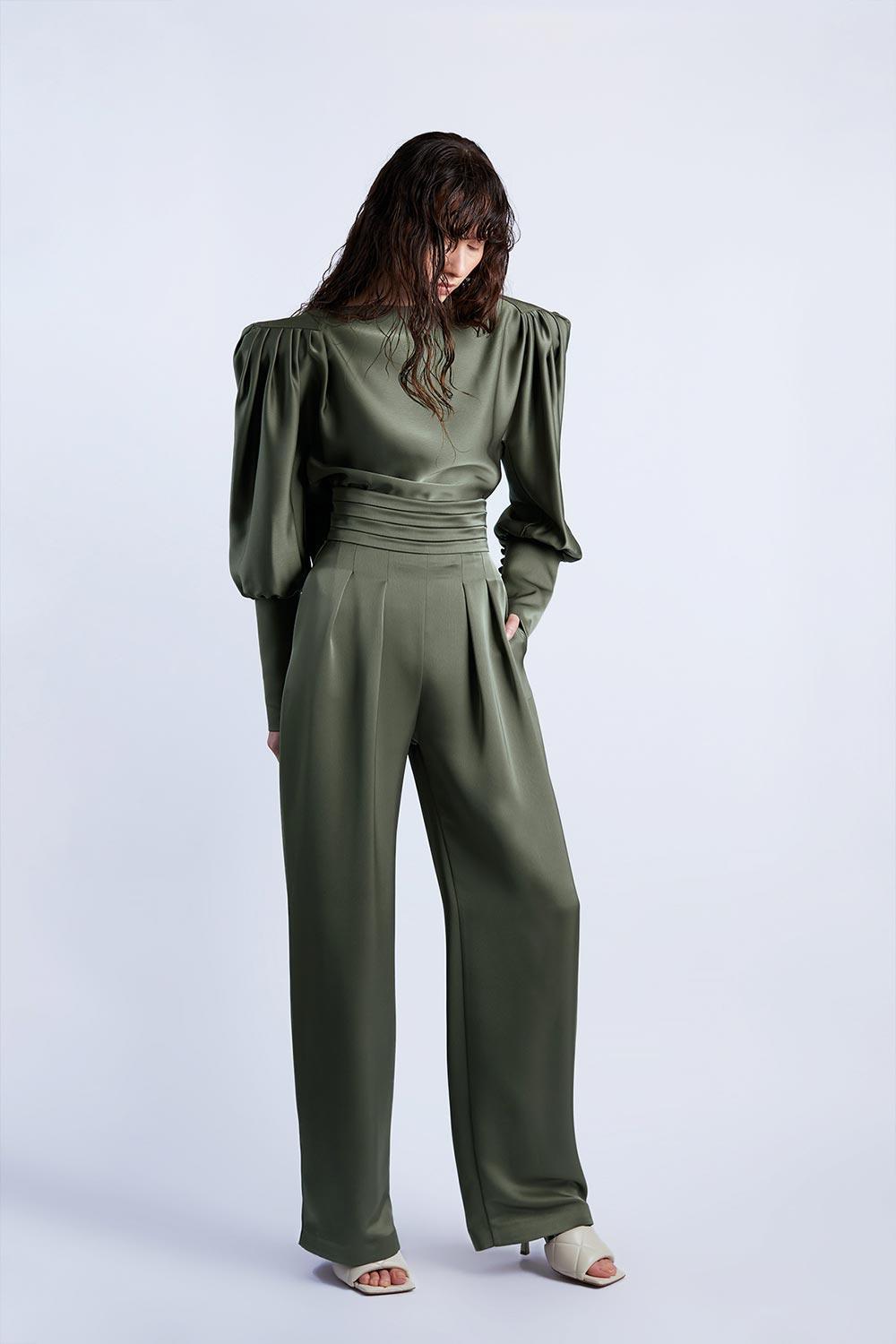 Wabi Sabi-Mbç Haki Bel Detaylı Pantolon-Pantolon-2-Milagron.com