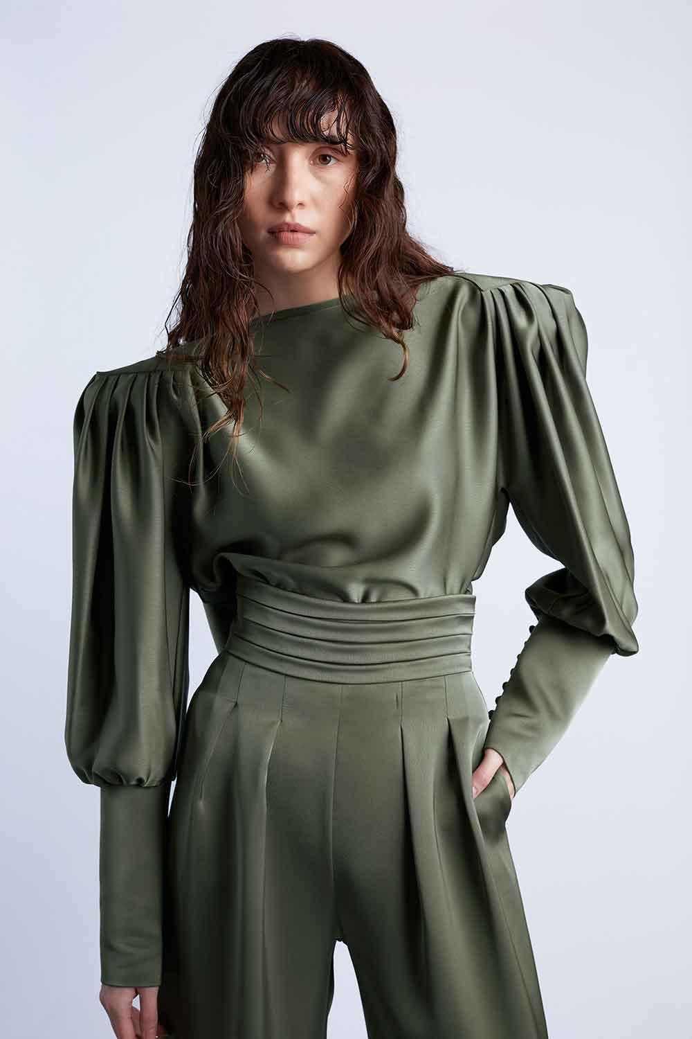 Wabi Sabi-Mbç Haki Bel Detaylı Pantolon-Pantolon-4-Milagron.com