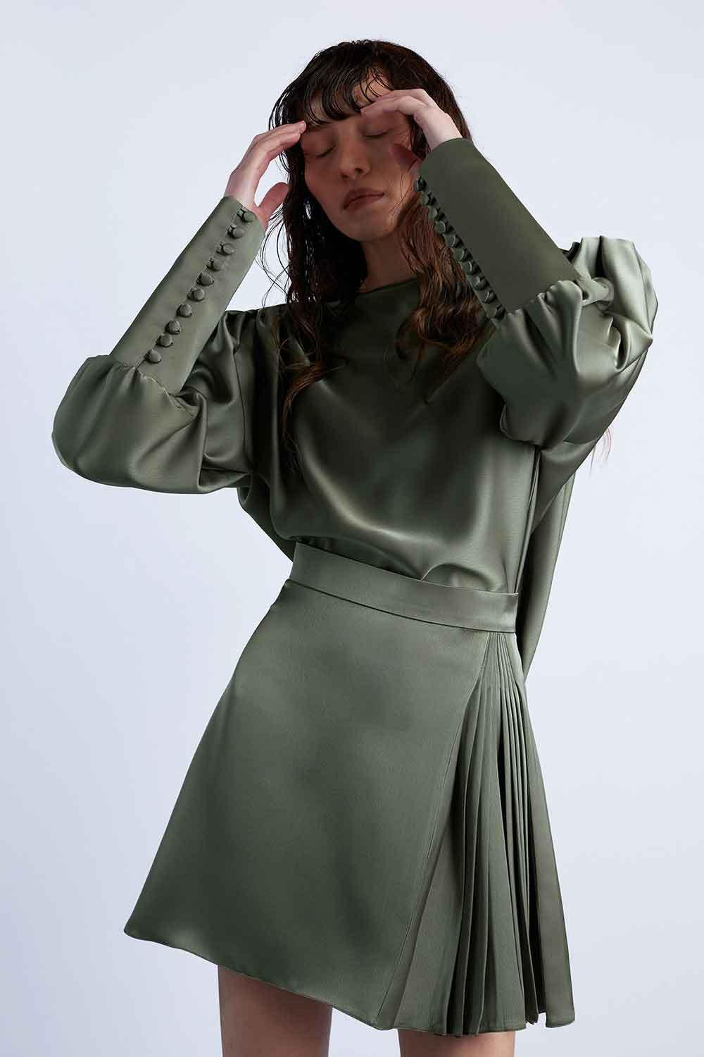 Wabi Sabi-Mbç Haki Mini Etek-Etek-5-Milagron.com