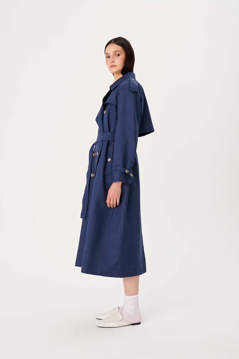 Wabi Sabi-Vento Mavi Keten Trençkot-Trençkot-2-Milagron.com