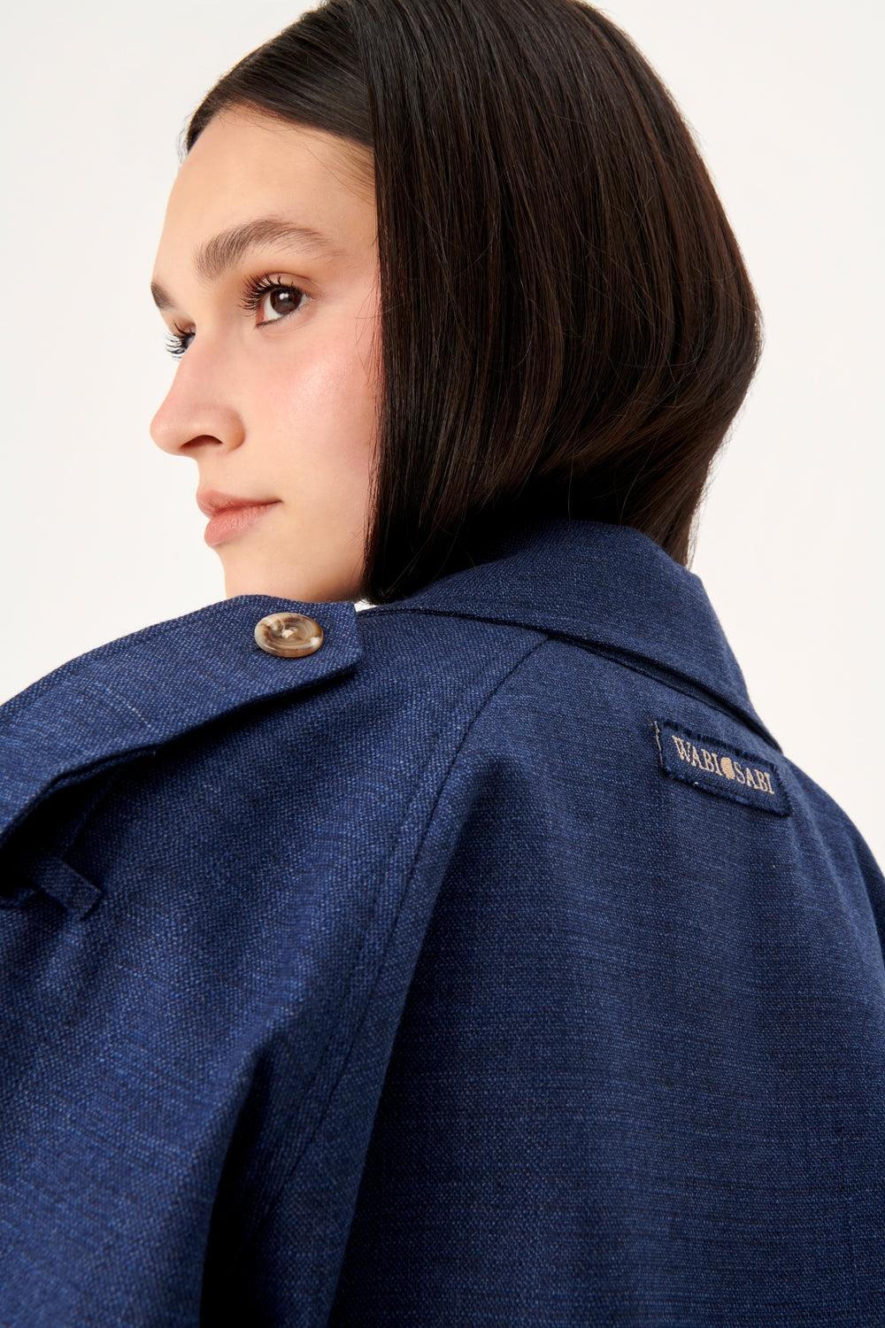 Wabi Sabi-Vento Mavi Keten Trençkot-Trençkot-2-Milagron.com