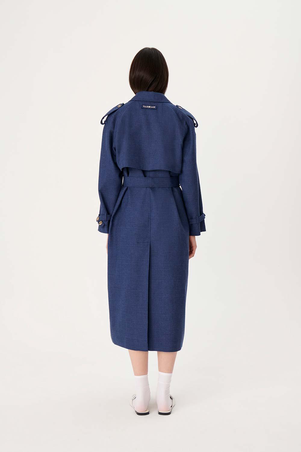 Wabi Sabi-Vento Mavi Keten Trençkot-Trençkot-4-Milagron.com