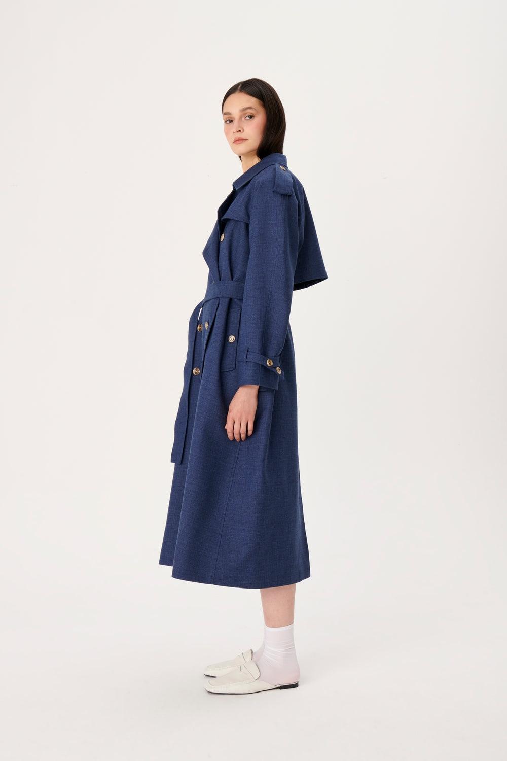 Wabi Sabi-Vento Mavi Keten Trençkot-Trençkot-4-Milagron.com