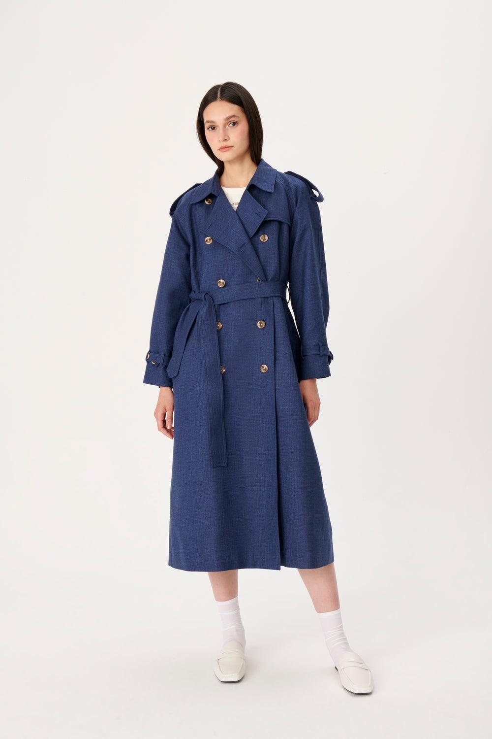 Wabi Sabi-Vento Mavi Keten Trençkot-Trençkot-5-Milagron.com