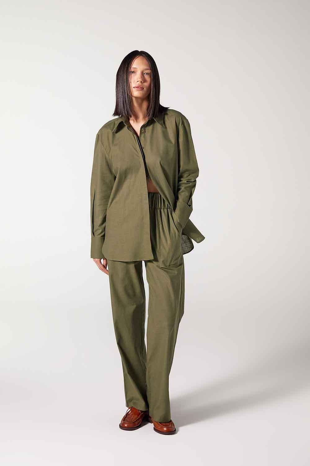 Wabi Sabi-Ws Yeşil Oversize Keten Gömlek-Gömlek-2-Milagron.com