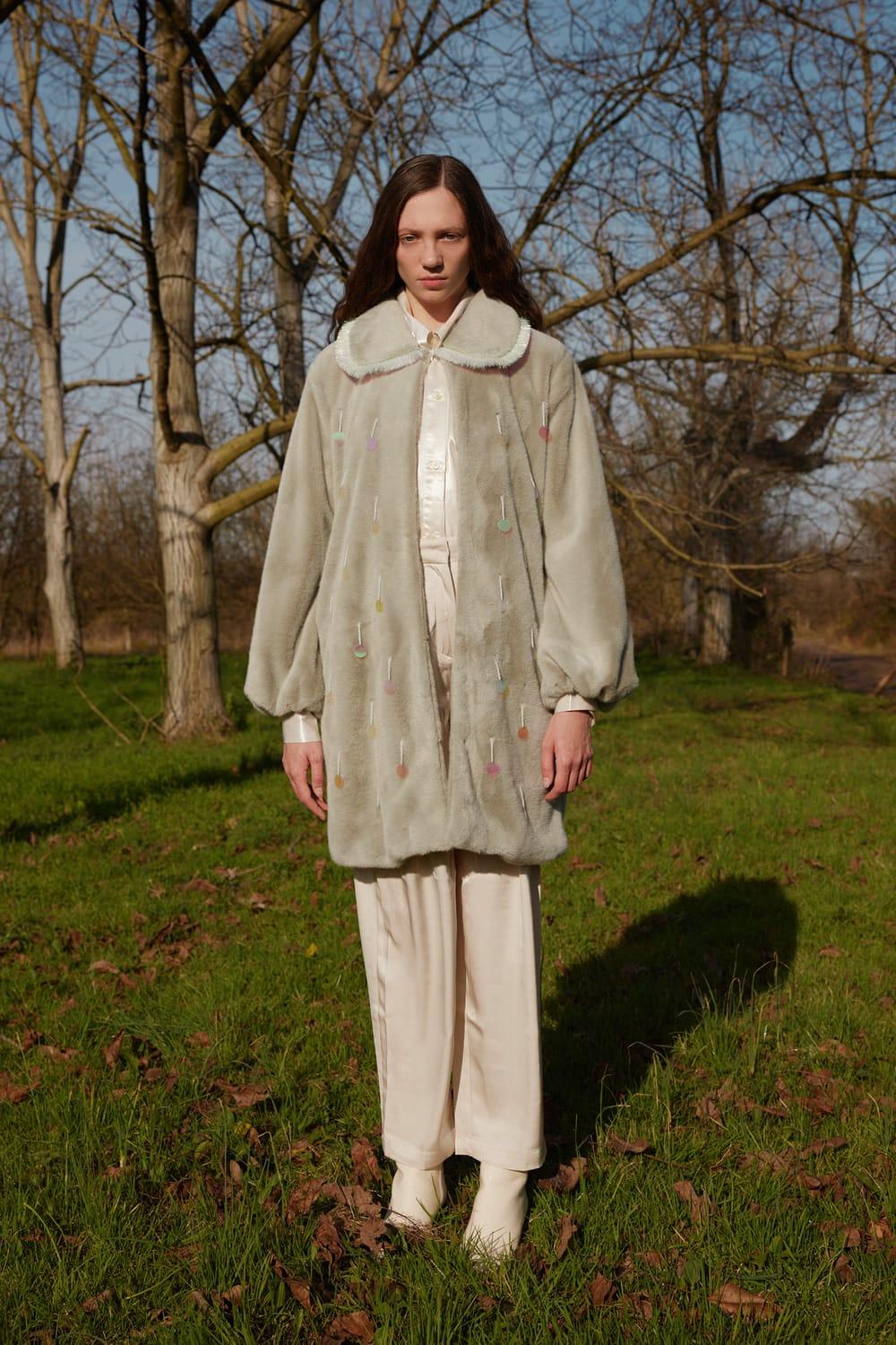 Wayt-Aurora Payetli Su Yeşili Suni Kürk Kaban-Kaban-2-Milagron.com