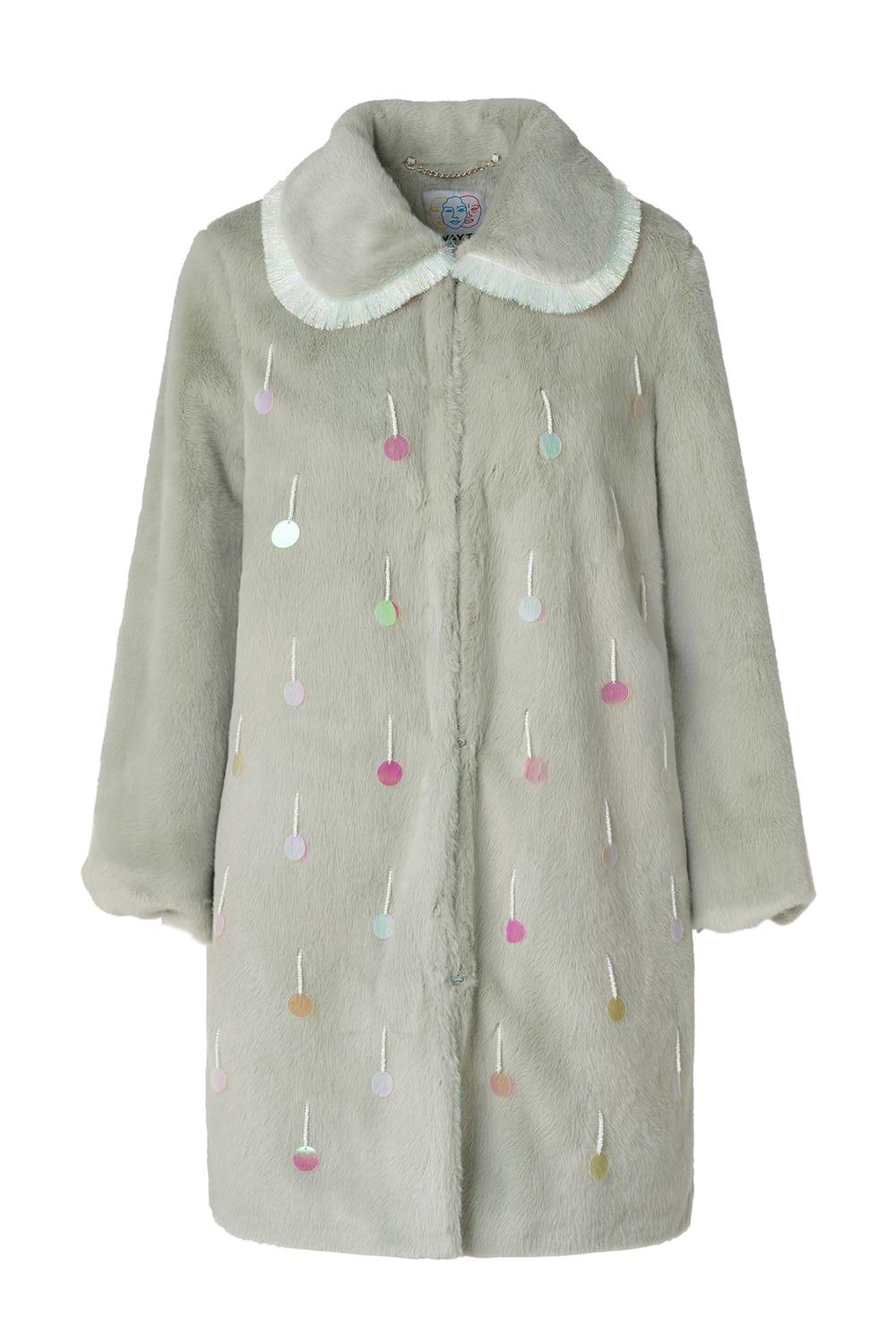 Wayt-Aurora Payetli Su Yeşili Suni Kürk Kaban-Kaban-4-Milagron.com