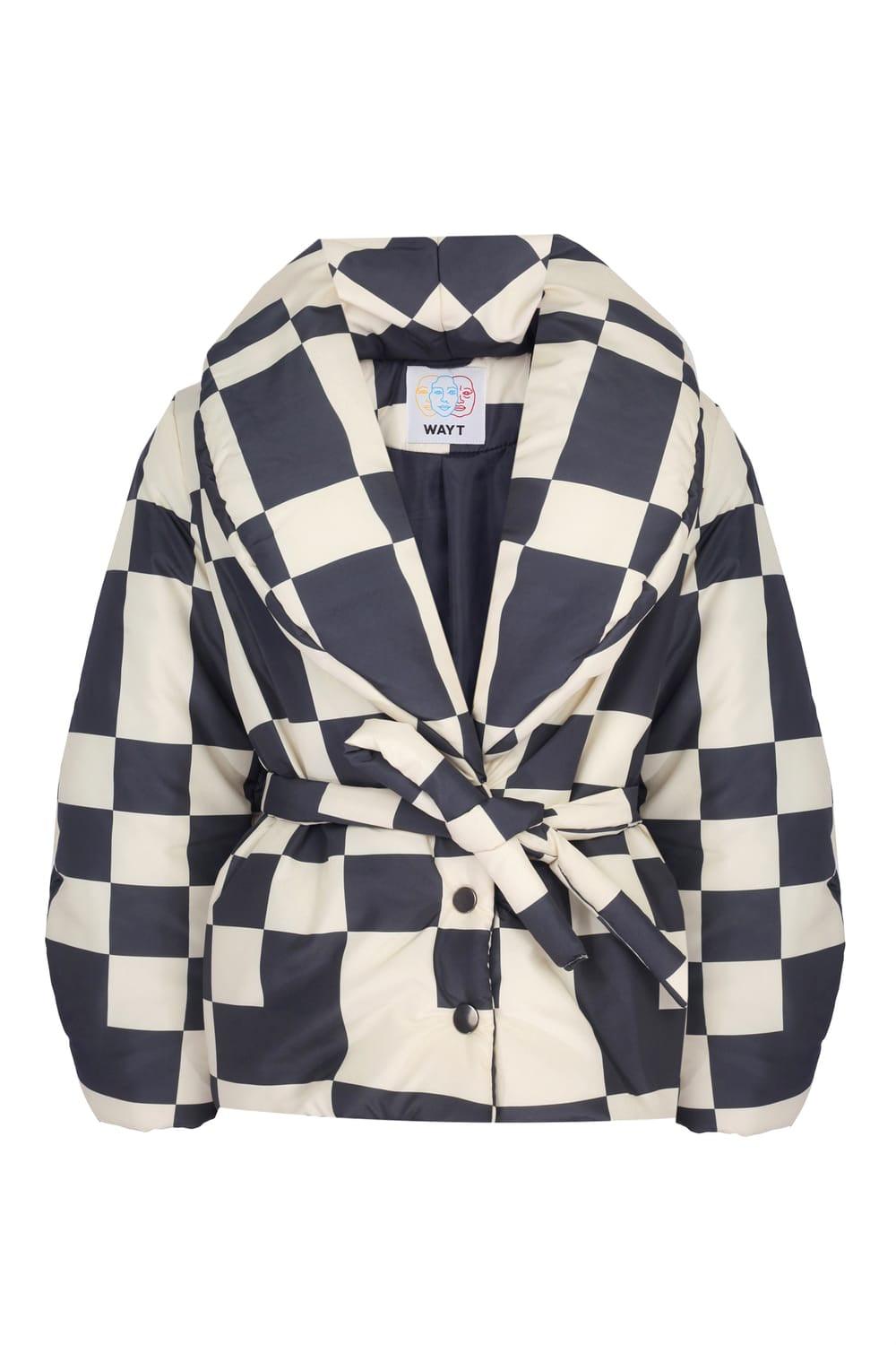 Wayt-Cosmic Distortion Siyah & Fildişi Dama Desenli Şişme Mont-Mont-1-Milagron.com