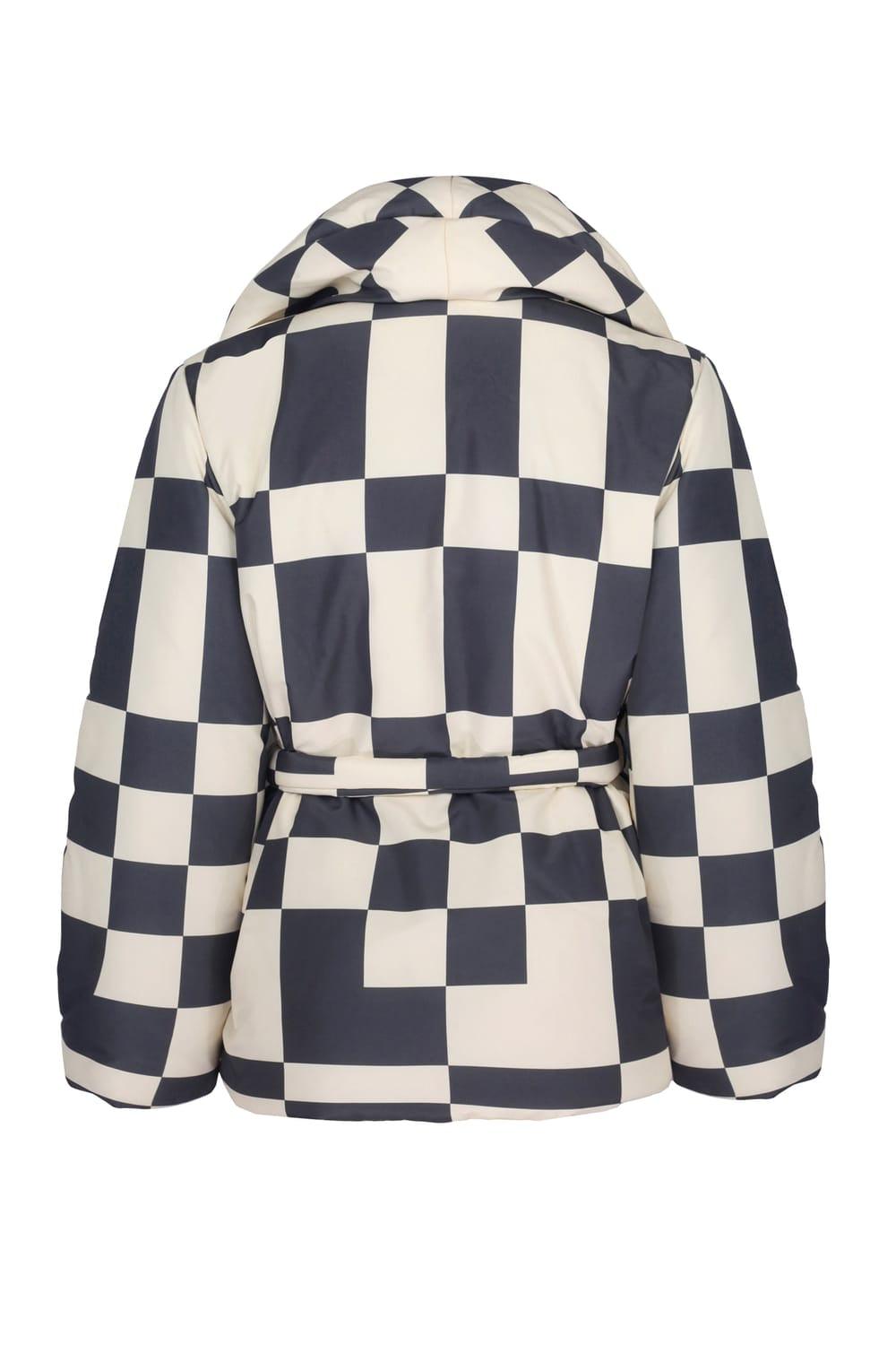 Wayt-Cosmic Distortion Siyah & Fildişi Dama Desenli Şişme Mont-Mont-2-Milagron.com