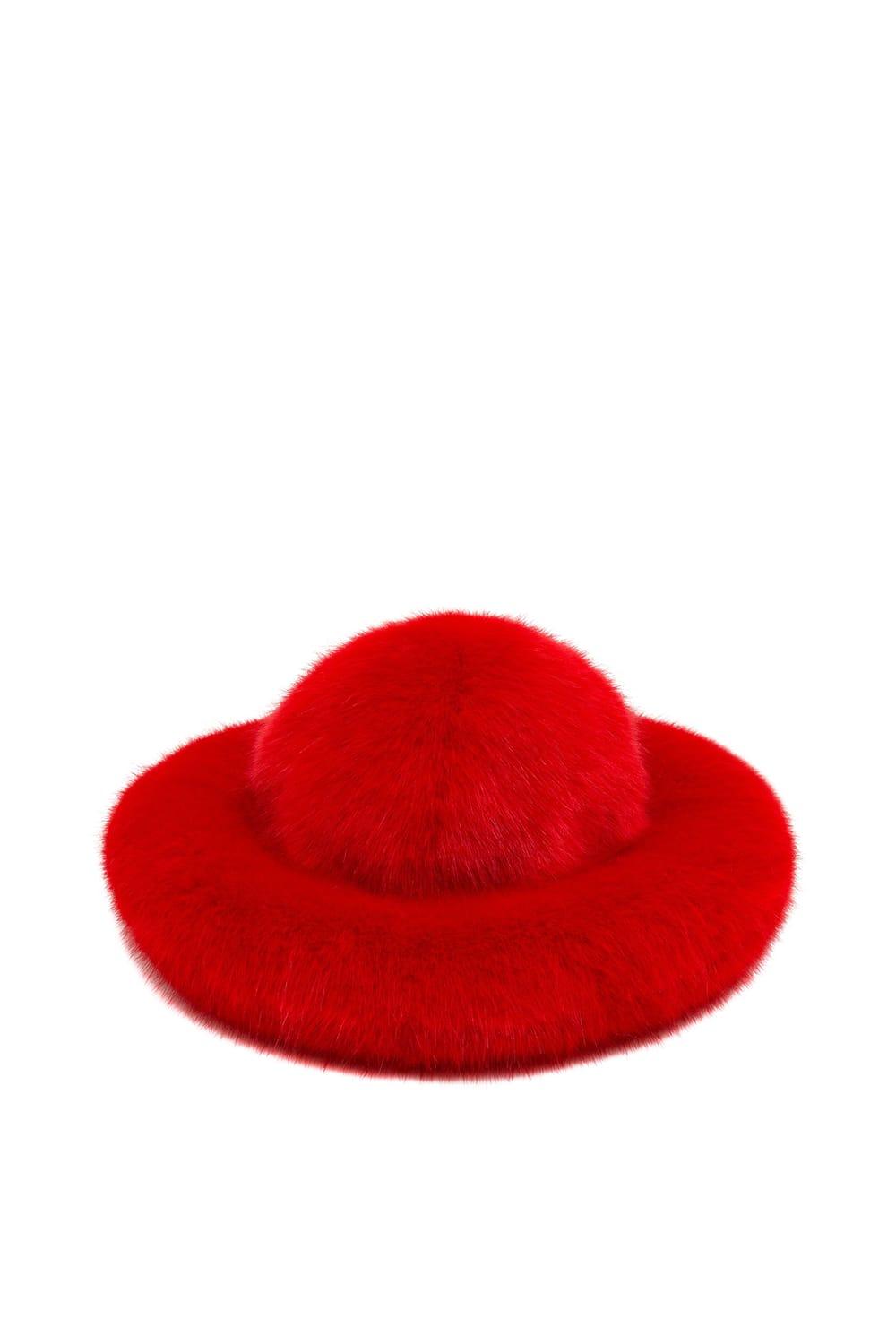 Wayt-Saturn Kırmızı Büyük Suni Kürk Şapka-Bucket Hat-2-Milagron.com