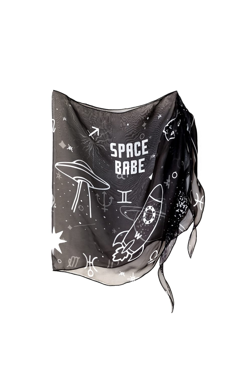 Wayt-Space Babe Gezegen Ve Burç Baskılı Siyah Pareo-Pareo & Bandana-1-Milagron.com