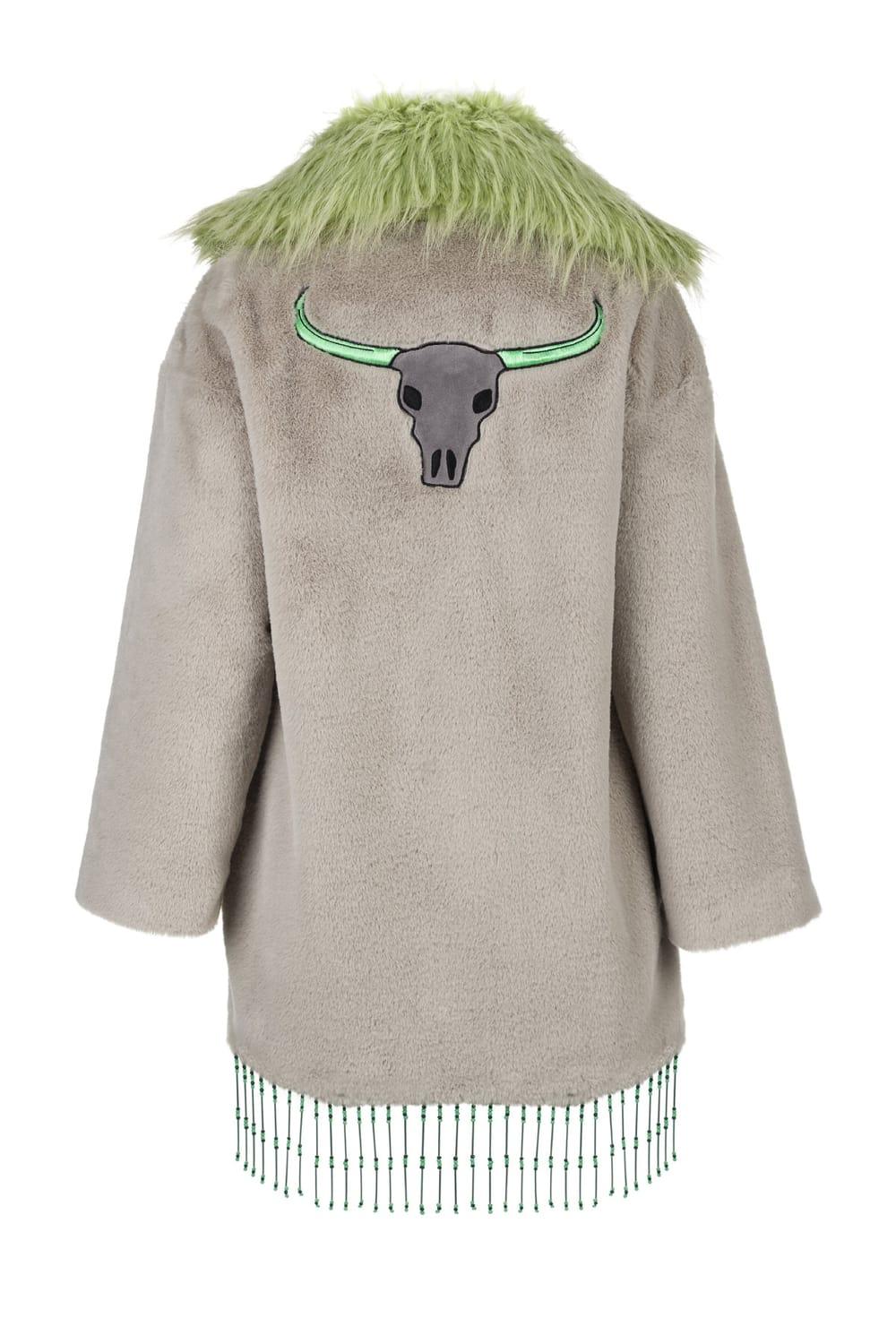 Wayt-Texas Boncuklu ve Nakışlı Gri Suni Kürk Kaban-Kaban-1-Milagron.com