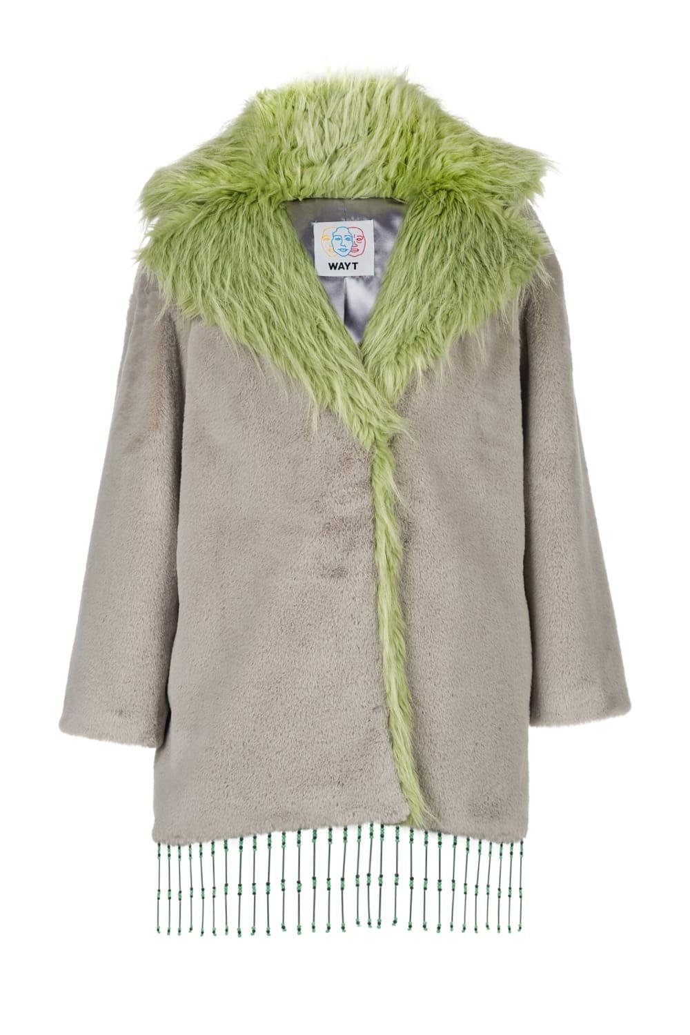 Wayt-Texas Boncuklu ve Nakışlı Gri Suni Kürk Kaban-Kaban-9-Milagron.com