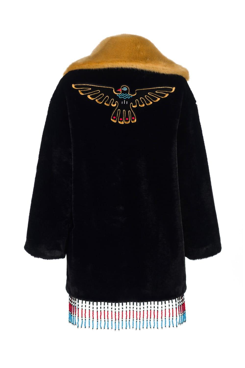 Wayt-Texas Boncuklu ve Nakışlı Siyah Suni Kürk Kaban-Kaban-2-Milagron.com