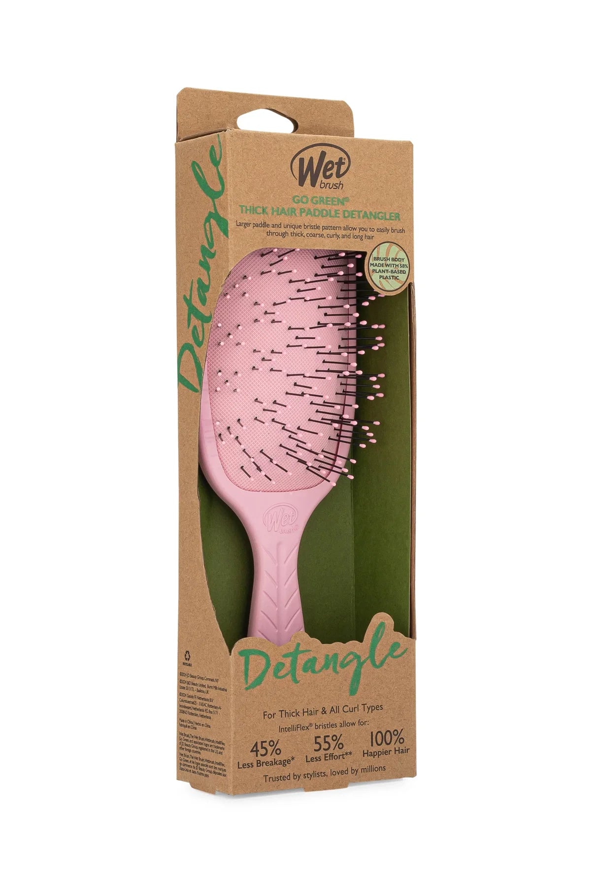 Wet Brush Go Green Paddle Detangler Kalın Telli Saçlar İçin Geniş Saç Fırçası Pembe