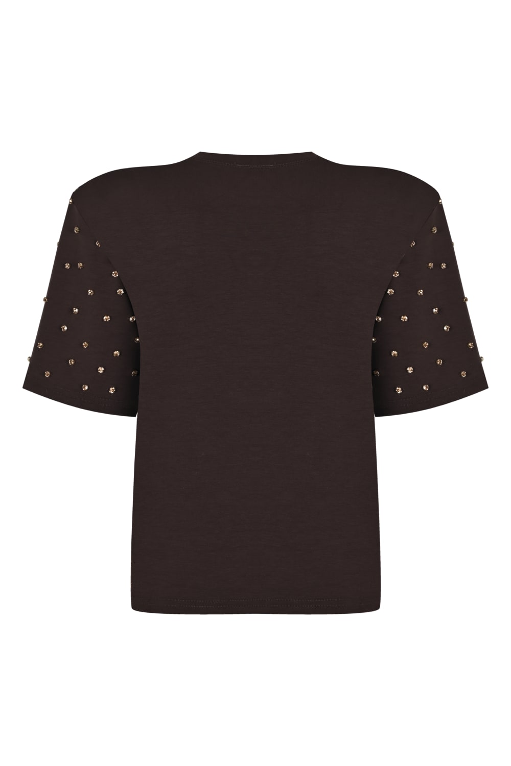 Wingcott-Acı Kahve Taş İşlemeli Vatkalı Yarım Kollu Tişört-T-Shirts-2-Milagron.com