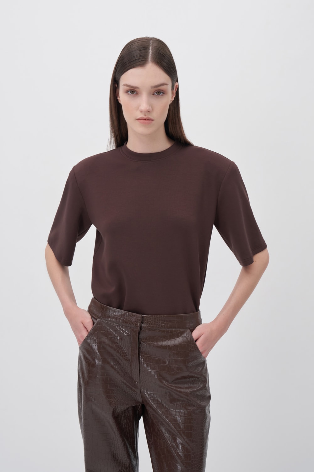 Wingcott-Acı Kahve Vatkalı Yarım Kollu Tişört-T-Shirts-3-Milagron.com