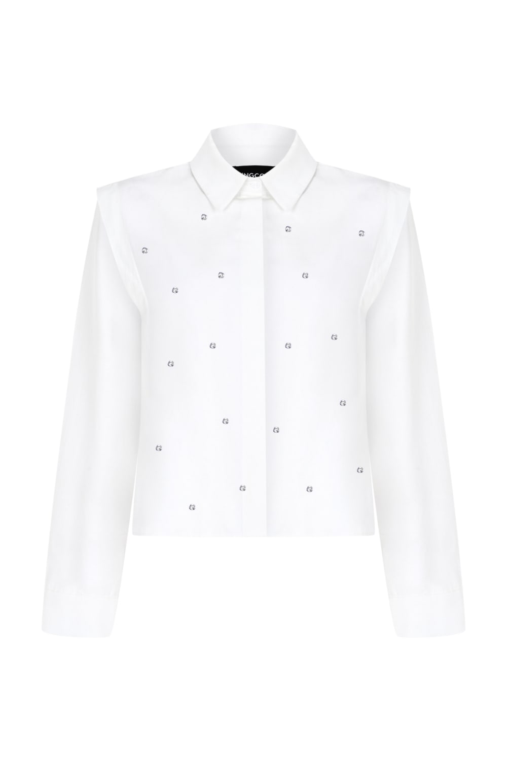 Wingcott-Beyaz Omuz Detaylı Taş İşlemeli Gömlek-Gömlek-1-Milagron.com