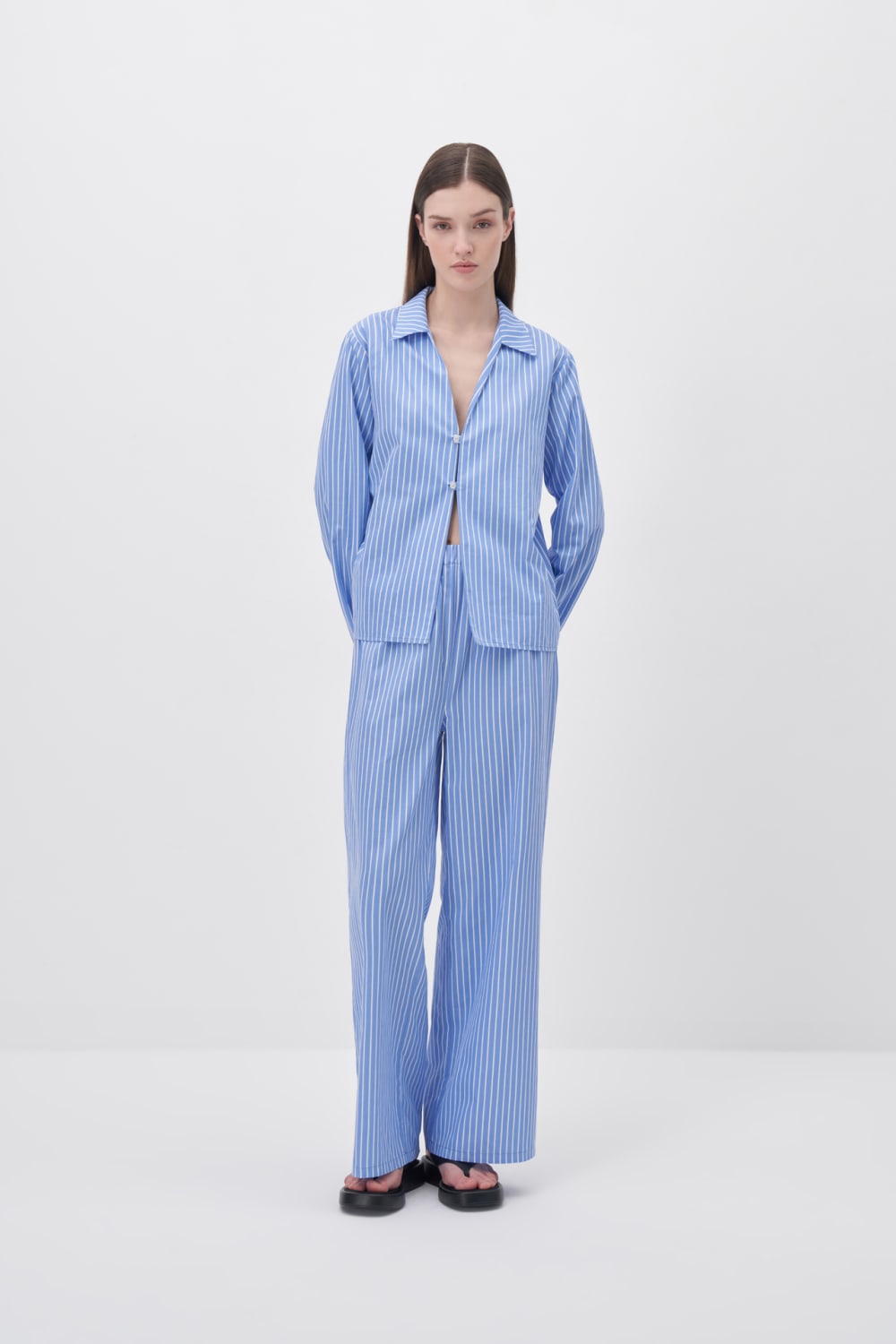 Wingcott-Çizgili Düz Kesim Rahat Pantolon-Pantolon-1-Milagron.com