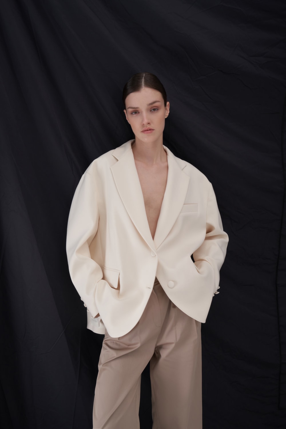 Wingcott-Ekru Cep Detaylı Oversize Blazer Ceket-Ceket-2-Milagron.com