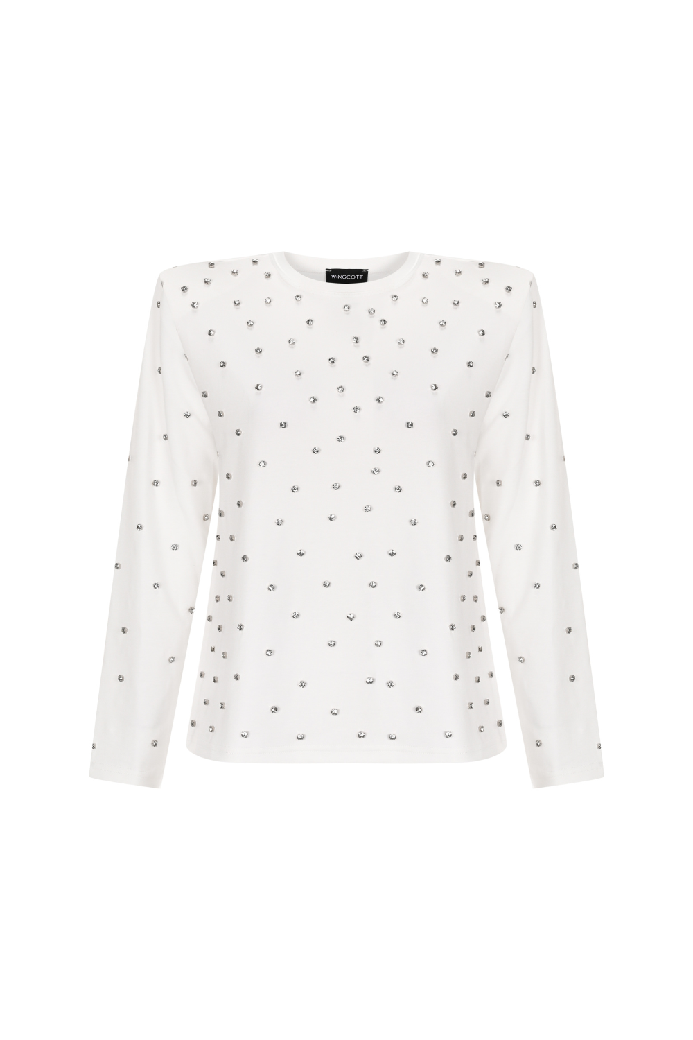 Wingcott-Ekru Taş İşlemeli Vatkalı Uzun Kollu Tişört-T-Shirts-1-Milagron.com