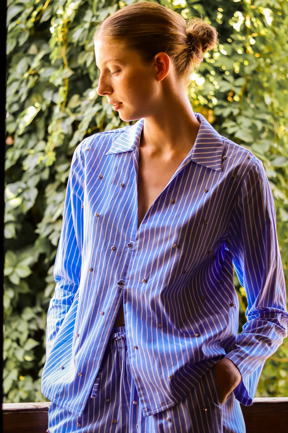 Wingcott-Lacivert Çizgili Oversize Gömlek-Gömlek-3-Milagron.com