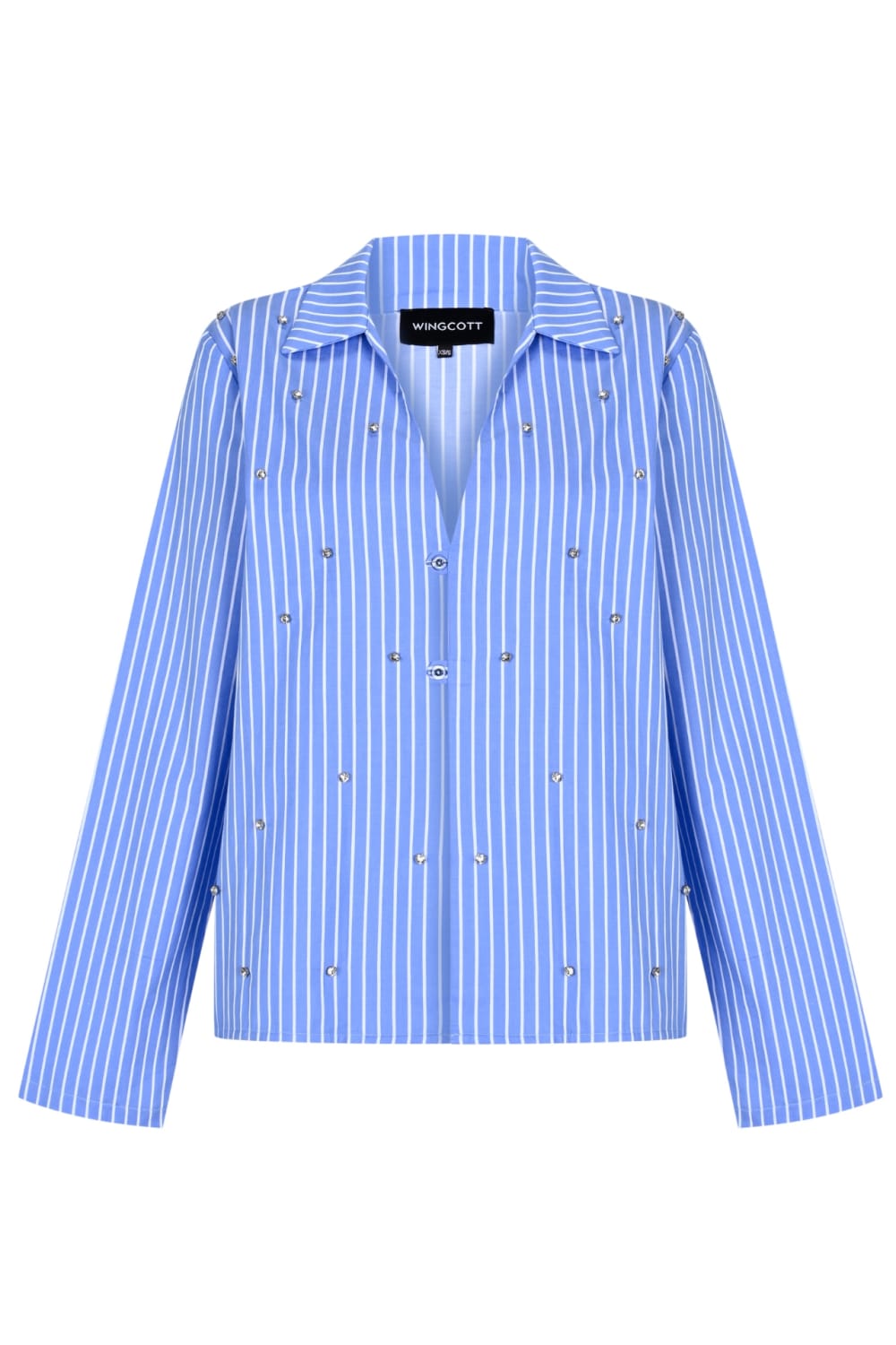 Wingcott-Taş İşlemeli Çift Düğmeli V Yaka Gömlek-Gömlek-1-Milagron.com