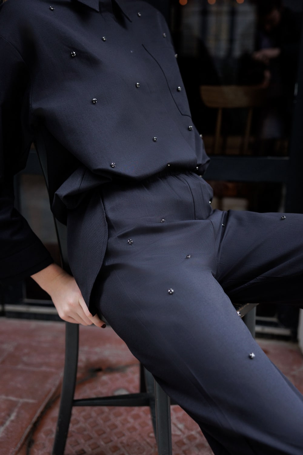 Wingcott-Taş İşlemeli Düz Kesim Siyah Rahat Pantolon-Pantolon-3-Milagron.com