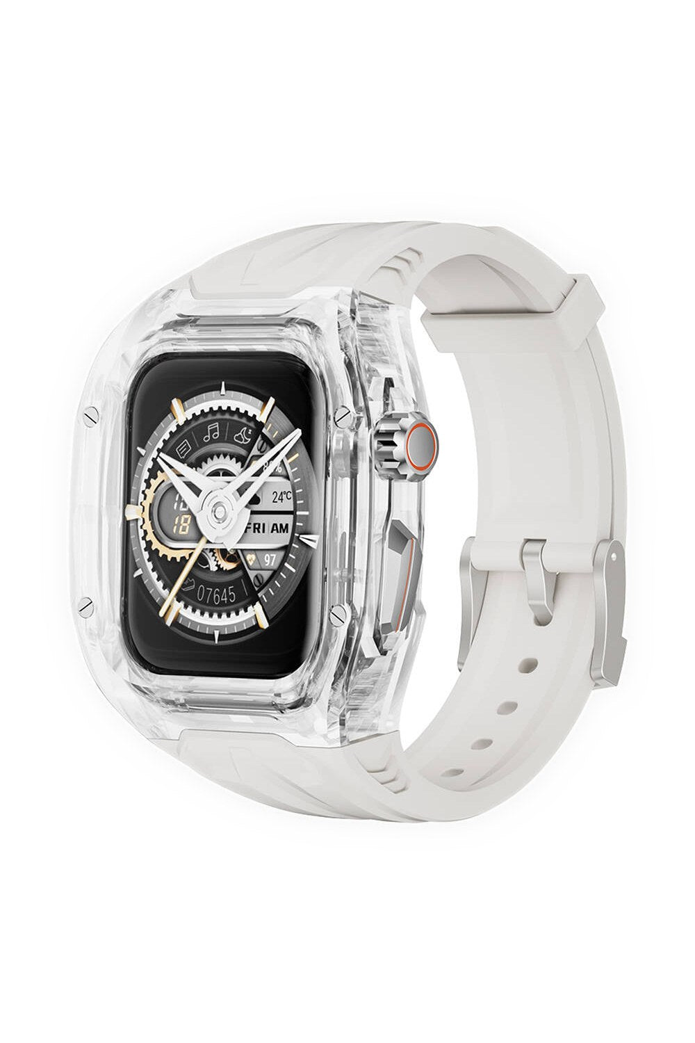Apple Watch 44 Mm Uyumlu Şeffaf Kasa Koruyuculu Kauçuk Kordon - 0