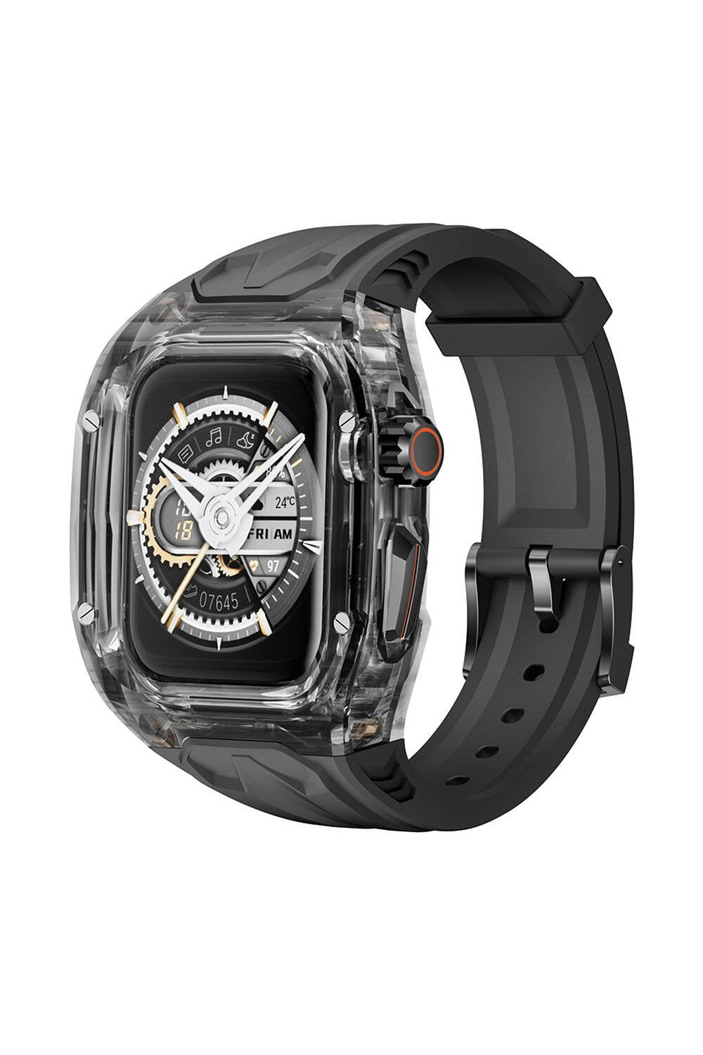 Apple Watch 44 Mm Uyumlu Şeffaf Kasa Koruyuculu Kauçuk Kordon - 4