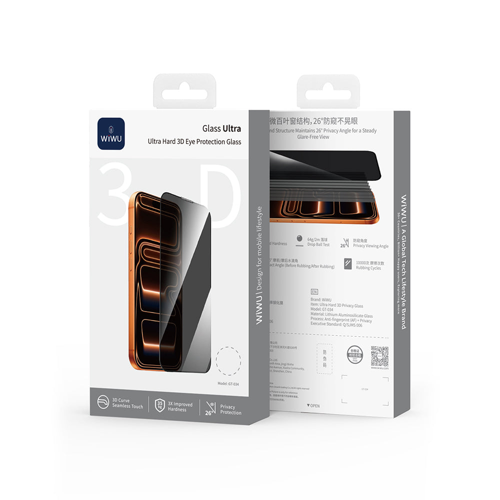Iphone 17 Pro Max Wiwu Gt-034 Glass Ultra Privacy 3D Ekran Koruyucu + Kolay Uygulama Aparatı
