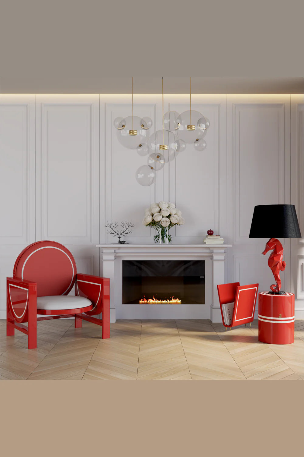 Wonderland Design Atelier-Denizatı Figürlü Kırmızı Lake Abajur-Abajur-4-Milagron.com