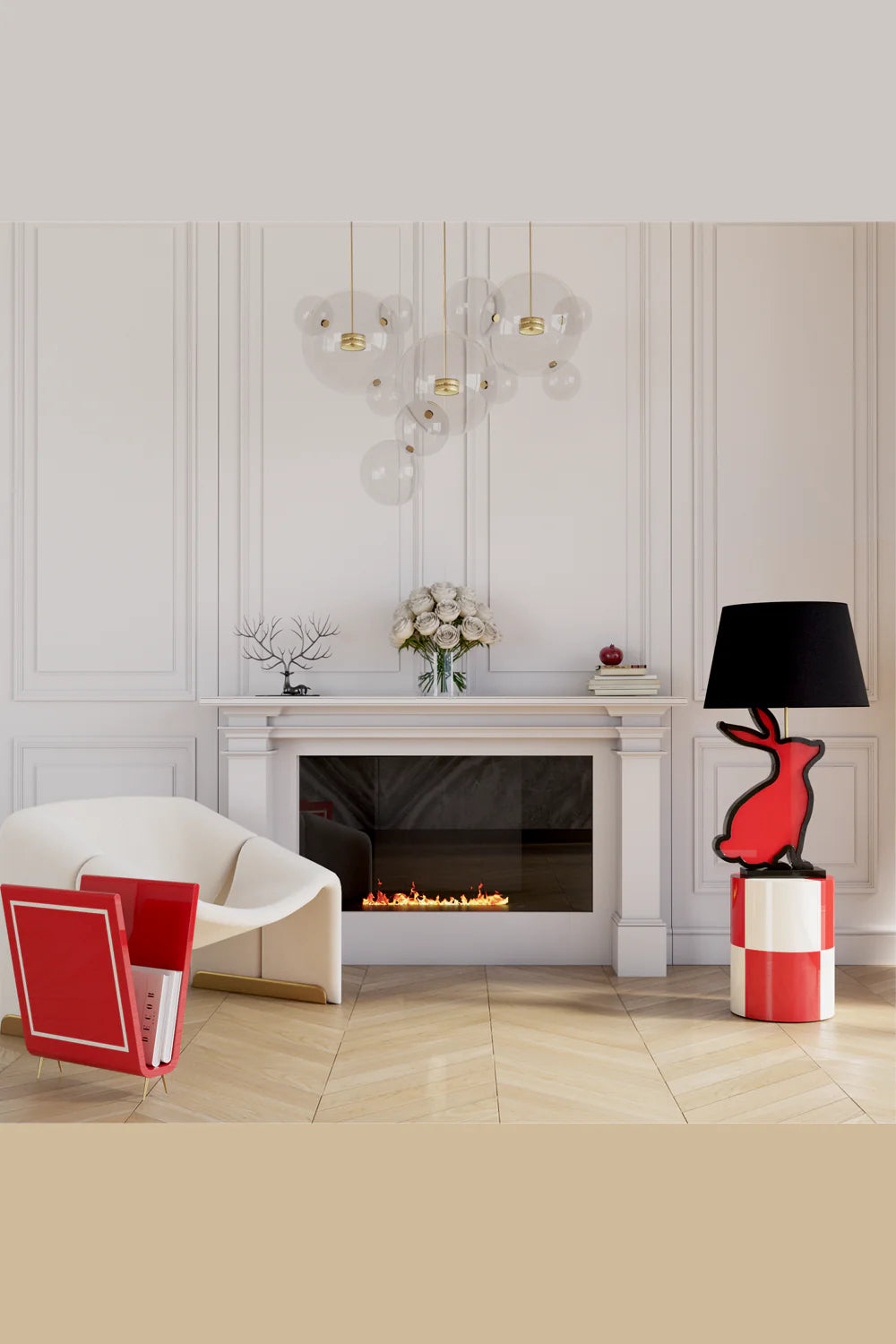 Wonderland Design Atelier-Tavşan Figürlü Siyah Kırmızı Ahşap Abajur-Abajur-4-Milagron.com