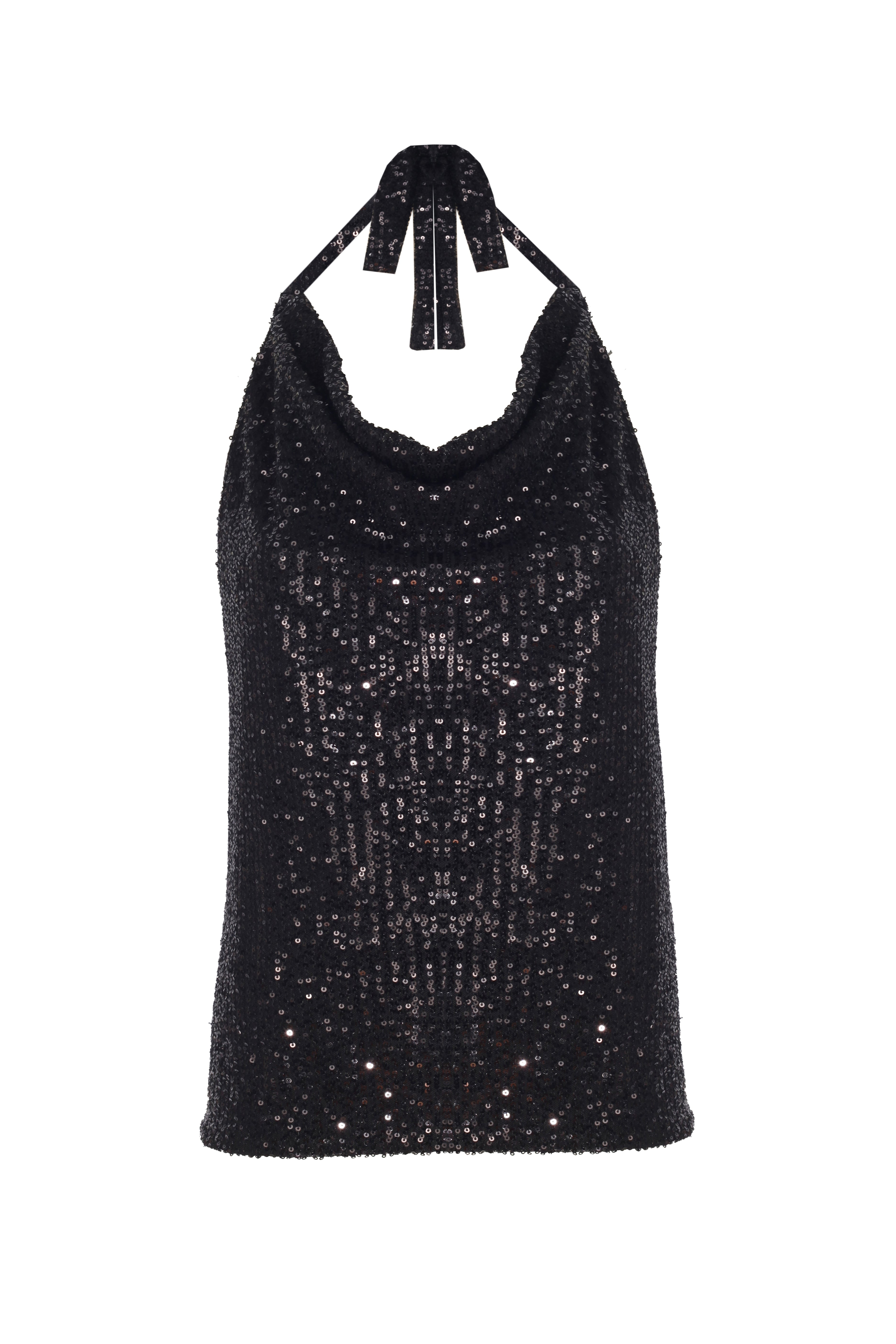 Yasemin Karagülle-Helen Top Black Sequined-Bluz-1-Milagron.com