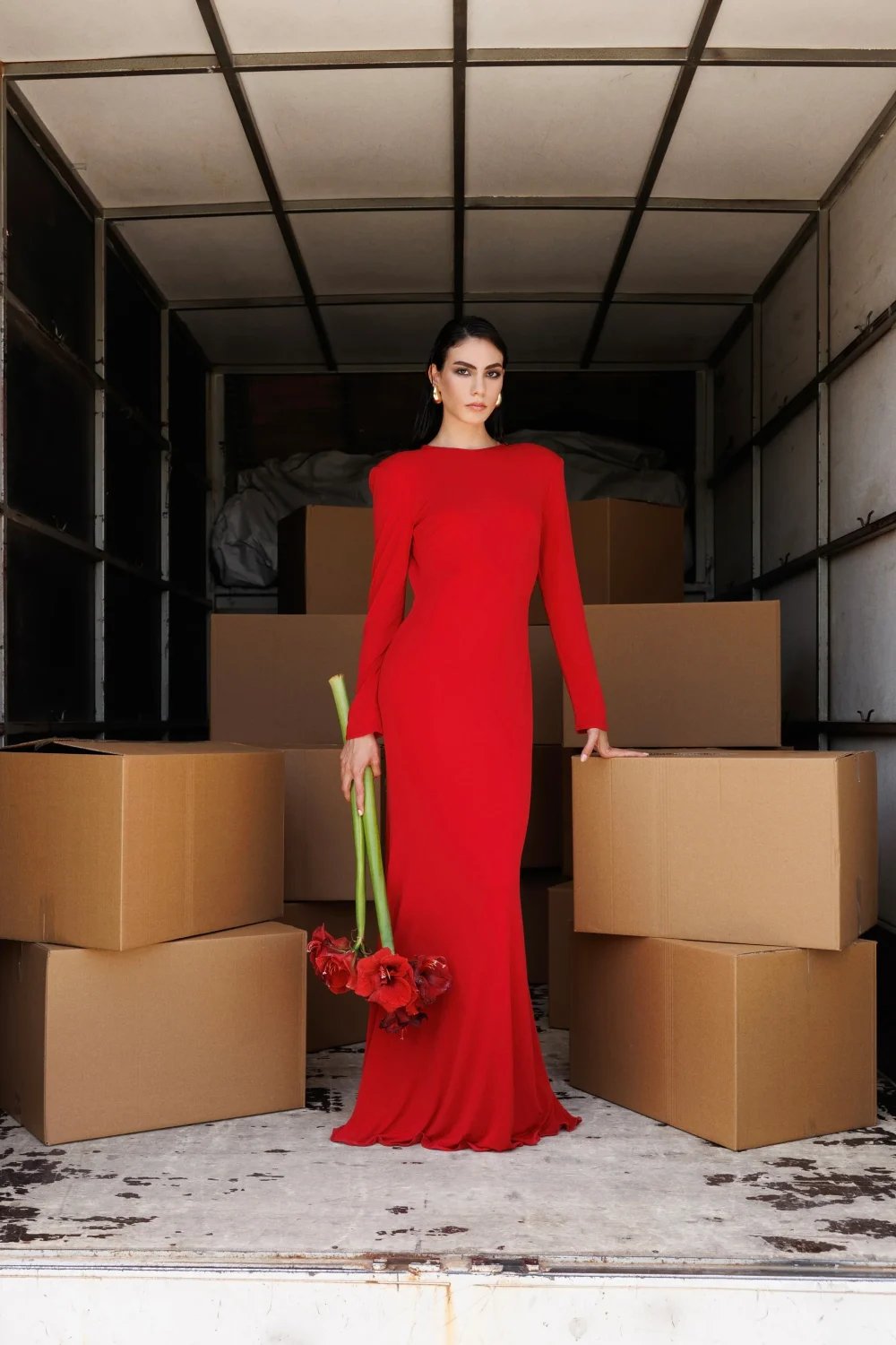 Yelda Alatekin-Bellatrix Red Maxi Dress-Elbise-3-Milagron.com