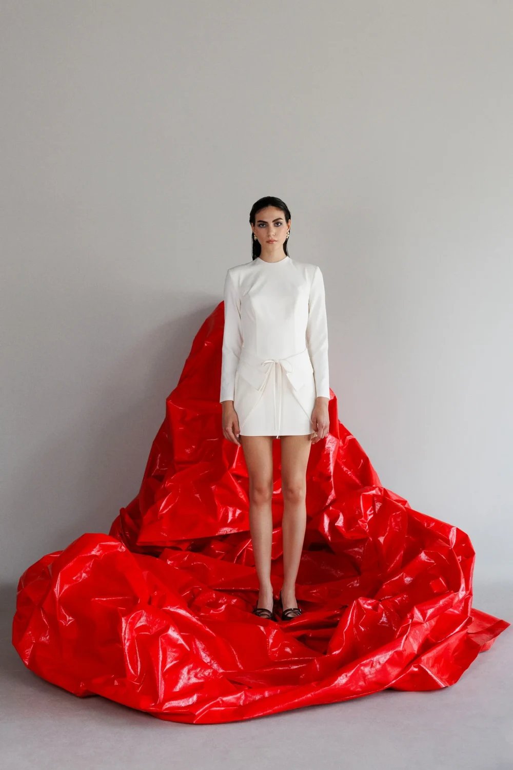 Yelda Alatekin-Ursa Ecru Mini Dress-Elbise-1-Milagron.com