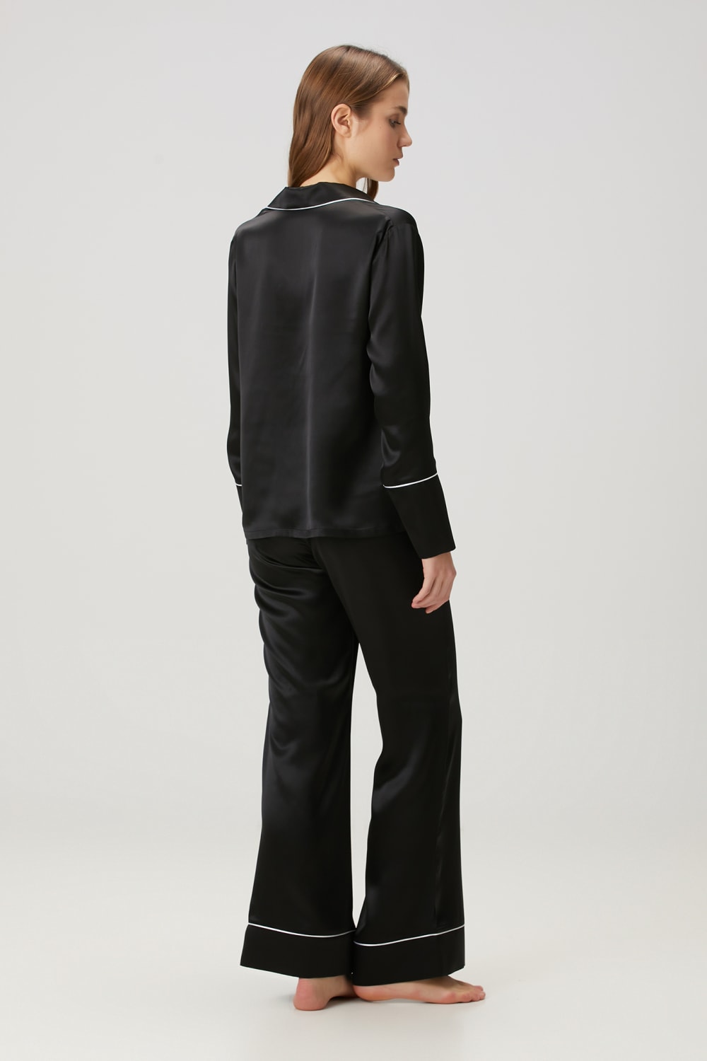 Zau-%100 İpek Biyeli Siyah Pijama Takımı-Pijama Takımı-5-Milagron.com