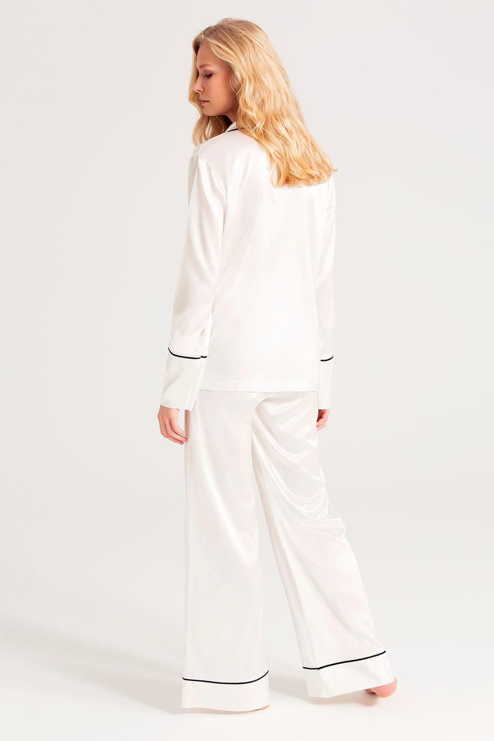 Zau-%100 İpek Pijama Takımı Kırık Beyaz-Pijama Takımı-5-Milagron.com