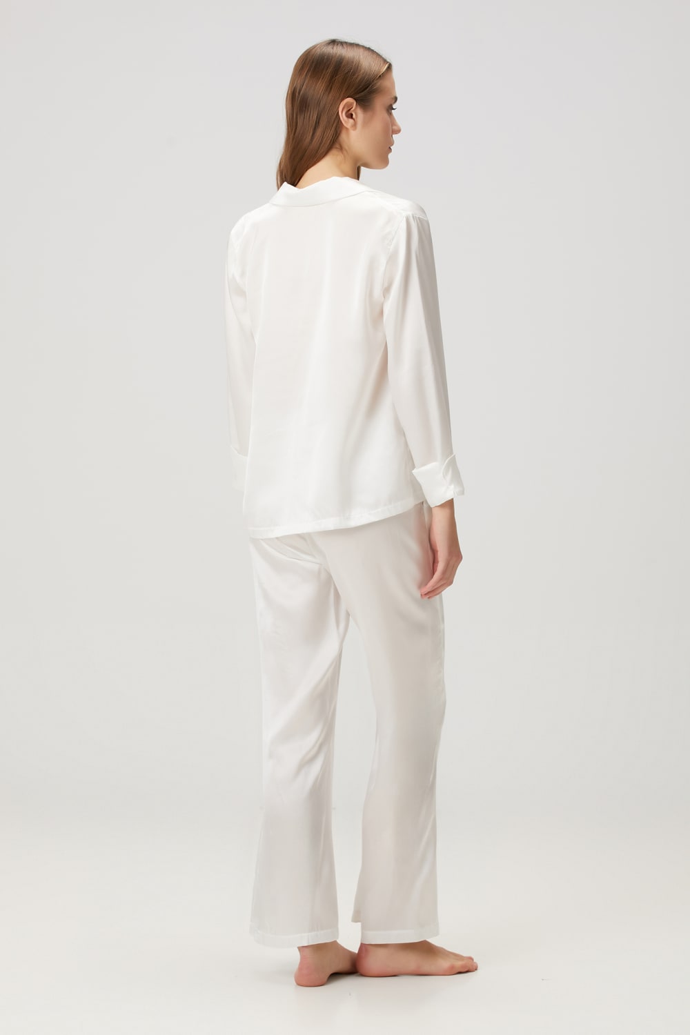 Zau-Beyaz %100 İpek Kadın Pijama Takımı-Pijama Takımı-5-Milagron.com